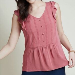 MODCLOTH Pink Peplum Flutter Sleeve Camisole Top